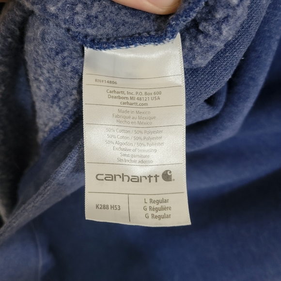 Carhartt K288 H53 Scout Blue Heather Midweight Hooded Logo Sweatshirt L - Picture 12 of 13